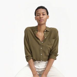 NWOT Clean Silk Oversized Shirt in Olive, size 0
